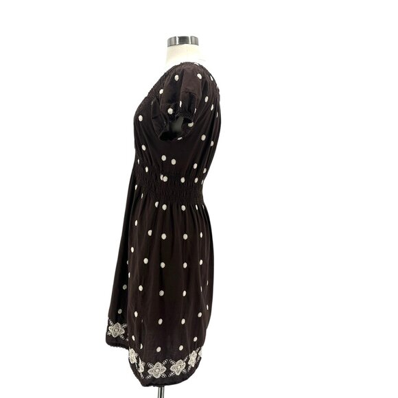 Cute Options Womens Large Dress Embroidered Polka Dot Brown Babydoll - Picture 4 of 8